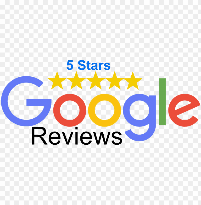 An image displaying the Google logo with "5 Stars" written above it and five yellow stars aligned in a row. Below the logo, the word "Reviews" highlights glowing feedback for the repair company. The background of the image is transparent, ensuring it stands out on any webpage.