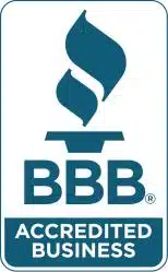 Logo of the Better Business Bureau (BBB) featuring a stylized torch above the letters "BBB." Beneath the letters, there's a rectangular banner with the text "Accredited Business," perfect for businesses like gate repair services to showcase their BBB accreditation.