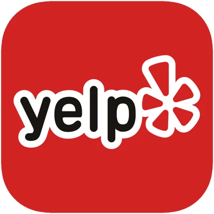 Red square icon with rounded corners featuring the Yelp logo. The logo consists of the word "yelp" in lowercase black letters with a white outline, accompanied by a stylized red and white starburst to the right of the text, perfect for finding local spots or repair services in Austin.